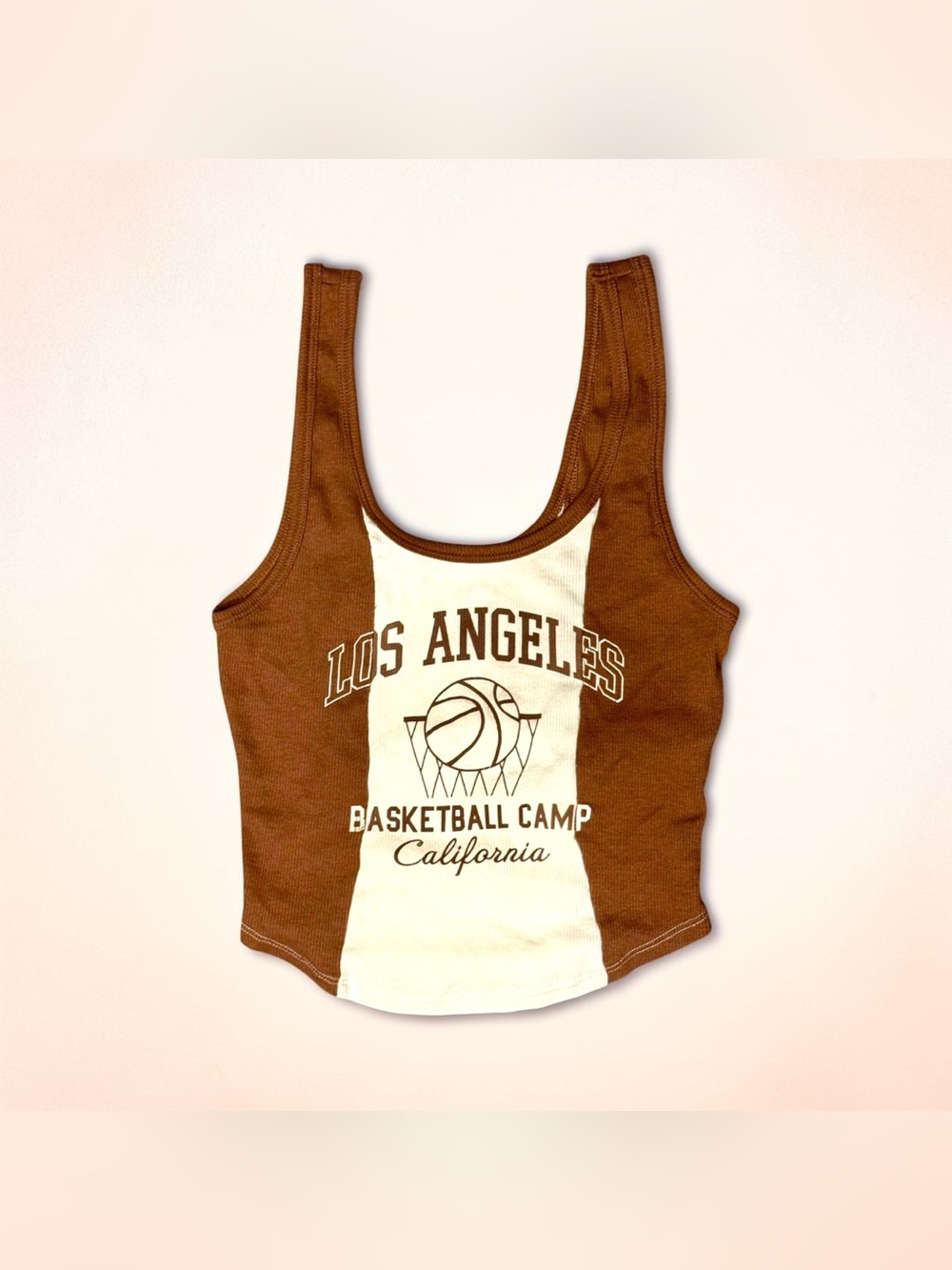 HOLLISTER || Ribbed Graphic ‘Los Angeles’ Crop Top in Brown + White - SZ Small